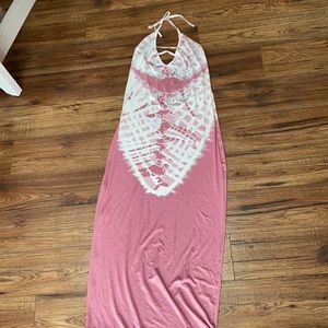 Pink and white open back maxi dress